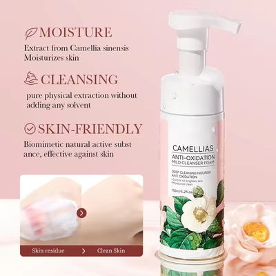 Amino Acid GMPC Face Cleaner Mousse Foam Gently Pores Customized Camellia Face Wash