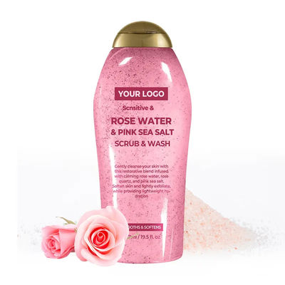 Soothing Body Scrub With Healing Rose Quartz Gentle Exfoliating Pink Sea Salt Rosewater Body Wash To Soften Smooth Skin