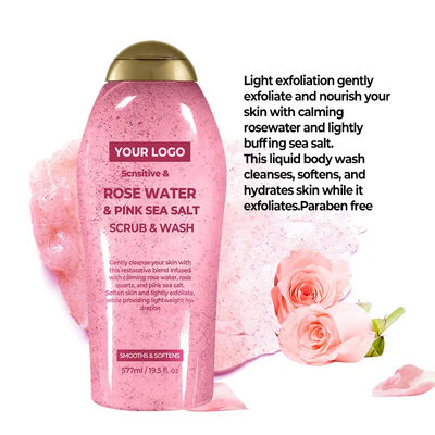 Soothing Body Scrub With Healing Rose Quartz Gentle Exfoliating Pink Sea Salt Rosewater Body Wash To Soften Smooth Skin