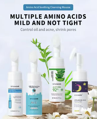 Private Label Vegan Amino Acid Cleansing Mousse Remove Makeup Moisturizing Face Wash Rose Foaming Facial Cleanser