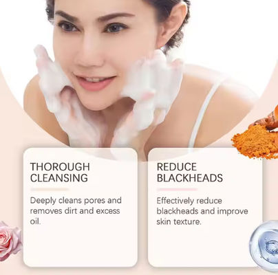 Private Label Brightening Whitening Deep Cleaning Organic Turmeric Kojic Acid Facial Cleanser Foam Face Wash With Brush