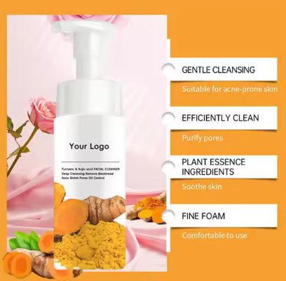 Turmeric Kojic Acid Mousse Clean Clear Skin Niacinamide Brightening Foaming Face Wash Cleanser for Dark Spots Skin