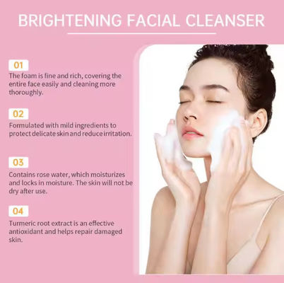 Turmeric Kojic Acid Mousse Clean Clear Skin Niacinamide Brightening Foaming Face Wash Cleanser for Dark Spots Skin