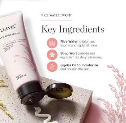 Organic Natural Whitening Rice Water Facial Face Wash Cleanser Private Label Cosmetics for Oily Dry Skin Foamed Cleanser