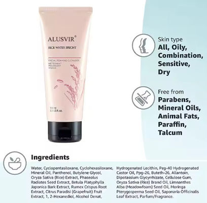 Organic Natural Whitening Rice Water Facial Face Wash Cleanser Private Label Cosmetics for Oily Dry Skin Foamed Cleanser