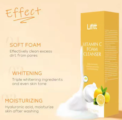 Private Label Vitamin C Liquid Facial Cleanser Hyaluronic Acid Aloe Vera Face Wash Mousse Remover Acid Cleansing Foam Mousse