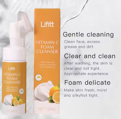 Private Label Vitamin C Liquid Facial Cleanser Hyaluronic Acid Aloe Vera Face Wash Mousse Remover Acid Cleansing Foam Mousse