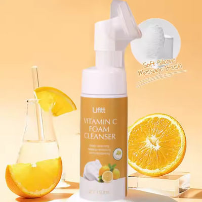 Private Label Vitamin C Liquid Facial Cleanser Hyaluronic Acid Aloe Vera Face Wash Mousse Remover Acid Cleansing Foam Mousse