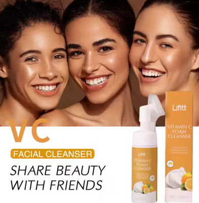 Private Label Vitamin C Liquid Facial Cleanser Hyaluronic Acid Aloe Vera Face Wash Mousse Remover Acid Cleansing Foam Mousse