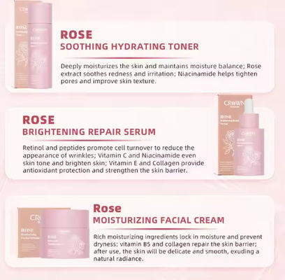 Private Label Niacinamide Brightening Anti Aging Wrinkles Retinol Cream Serum Rose Toner Facial Skin Care Set