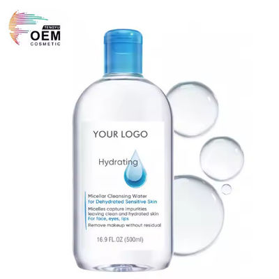 OEM / ODM Skincare Face Cleanser Makeup Remover Non-Rinse Hydrating Micellar Cleansing Water untuk Kulit Sensitif Dehidrasi