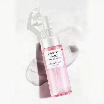 ODM / OEM Private Label Vegan Amino Acid Cleansing Mousse Remove Makeup Moisturizing Face Wash Rose Brush Foaming Facial Cleanser