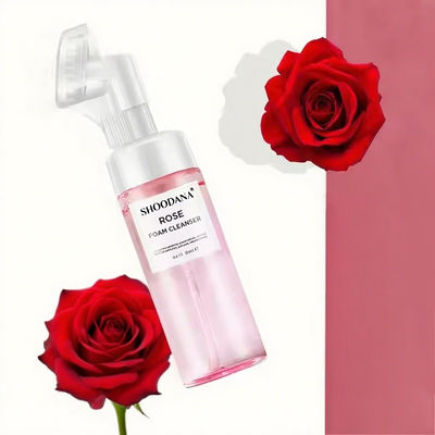 ODM / OEM Private Label Vegan Amino Acid Cleansing Mousse Remove Makeup Moisturizing Face Wash Rose Brush Foaming Facial Cleanser