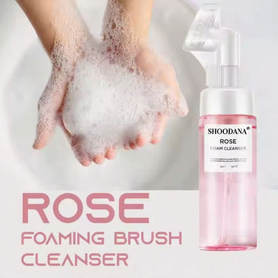 ODM / OEM Private Label Vegan Amino Acid Cleansing Mousse Remove Makeup Moisturizing Face Wash Rose Brush Foaming Facial Cleanser