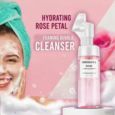 ODM / OEM Private Label Vegan Amino Acid Cleansing Mousse Remove Makeup Moisturizing Face Wash Rose Brush Foaming Facial Cleanser