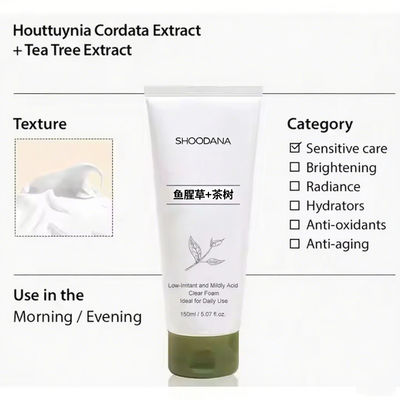 ODM / OEM Custom Logo Houttuynia Cordata Cleansing Foam with Tea Tree Acne Control and Blackheads Removal Mildly Acid Facial Cleanser