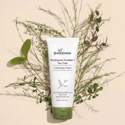 ODM / OEM Custom Logo Houttuynia Cordata Cleansing Foam with Tea Tree Acne Control and Blackheads Removal Mildly Acid Facial Cleanser