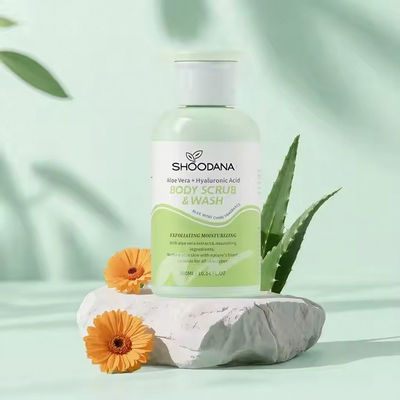 ODM / OEM Private Label 2-in-1 Exfoliating Body Scrub & Wash Aloe Vera HA Blue Wind Chime Fragrance for Deep Hydration Smooth Bright Skin