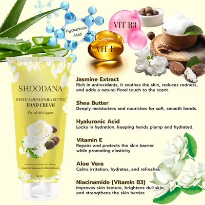 Hand Cream with Whitening & Moisturizing Features Shea Butter & Jasmine Hyaluronic Acid for Nourishing Softening Dry Hands