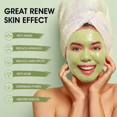 Vegan Organic Green Tea Clay Mask Deep Cleansing Clay Mud Mask with Vitamin C Face Nose Neck Acne Control Mineral Ingredient