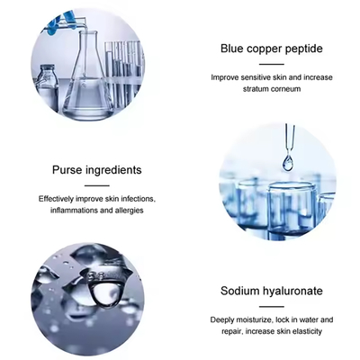 Private Label Organic Sensitive Skin Care Anti Aging Blue Copper Peptide Hyaluronic Acid Facial Hydrates Smooths Firm Skin Serum
